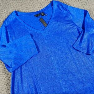 NEW Tahari Blue Linen Knit Top Plus Size 3X
